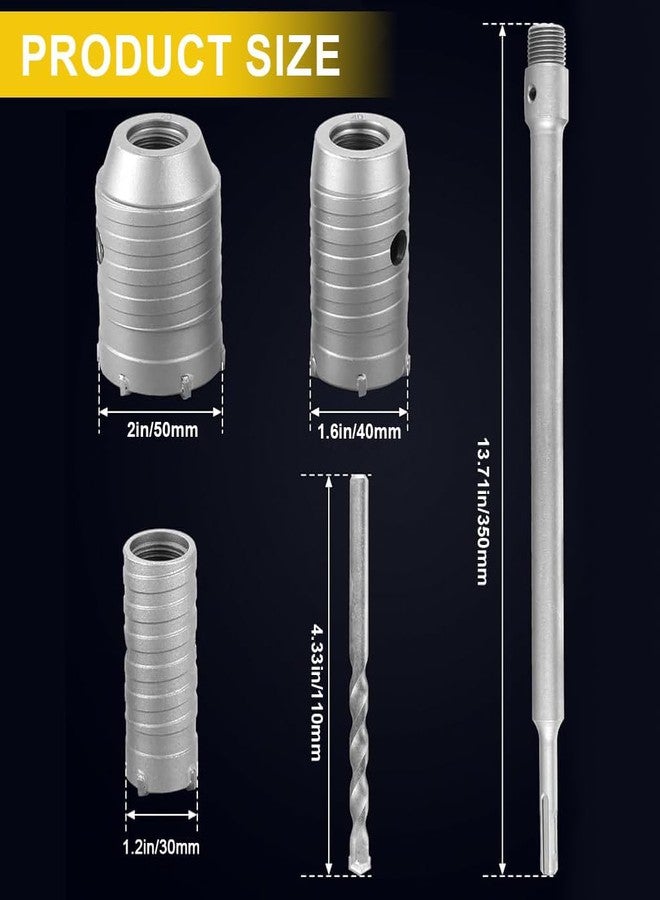 Serplex® Concrete Hole Saw Set Carbide Core Drill Bit Kit for Brick, Cement, Stone, Wall Drilling, Hole Cutter Set with 30/40/50mm Hole Bits, 220mm Plus Shank, Center Drill - Image 2